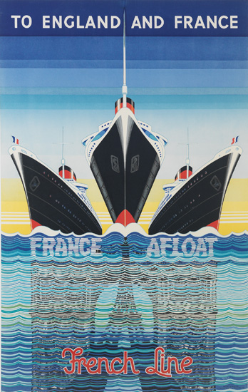 KAY STEWART (DATES UNKNOWN). FRANCE AFLOAT / FRENCH LINE [ILE DE FRANCE, NORMANDIE, PARIS.] Circa 1938. 39x24 inches, 99x61 cm. Brown K